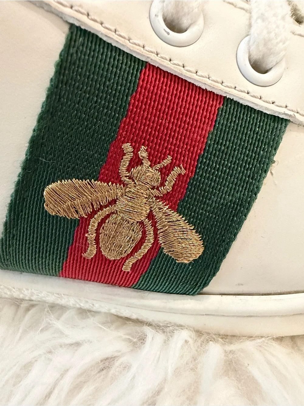 Gucci Ace Women's Sneakers White Leather Web Bee Size 35.5 US 5.5